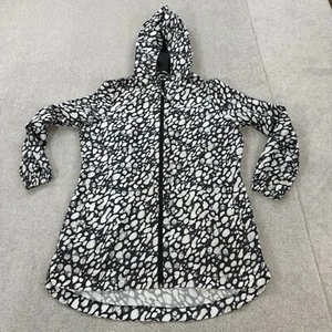 M&S Ladies Coat Jacket Black Medium Lightweight Hooded Full Zip Pockets AOP VGC - Picture 1 of 15