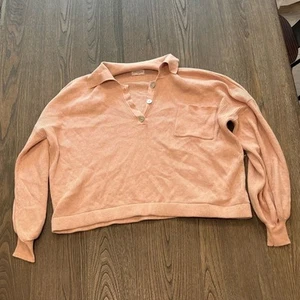Vestique Peach Rippstrick Long Bubble Sleeve Collared Pullover Sweater Size S - Bild 1 von 4