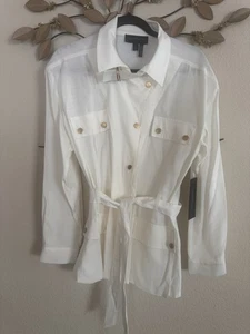 Donna Karan Women's Belted Utility Jacket Woman Size Medium (White) - Picture 1 of 4