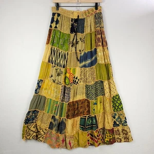 Patchwork Bohemian Maxirock Damen Medium goldgelb Baumwolle Kordelzug - Bild 1 von 10
