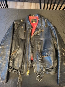 Chaqueta de motociclista vintage para hombre Sears OAKBROOK de cuero negro con bolsillo en D años 50 - Imagen 1 de 15