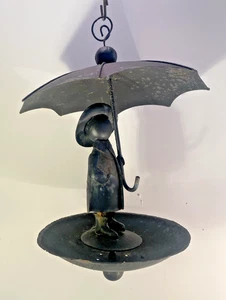 VINTAGE UMBRELLA GIRL HANGING METAL BIRD FEEDER 13” Tall - Bild 1 von 19