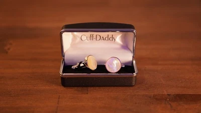 Solid Sterling Silver Mother of Pearl Round Cufflinks with Presentation Jewel... - Image 1 of 4