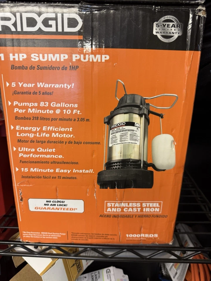 Bomba de sumidero de doble succión de acero inoxidable RIDGID 1000RSDS 1 HP Foto 1 de 1