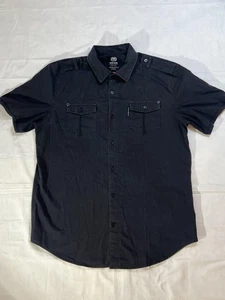 Ecko Unltd Shirt Mens Large Black Short Sleeve Button Down Utility Pockets Urban - Picture 1 of 5
