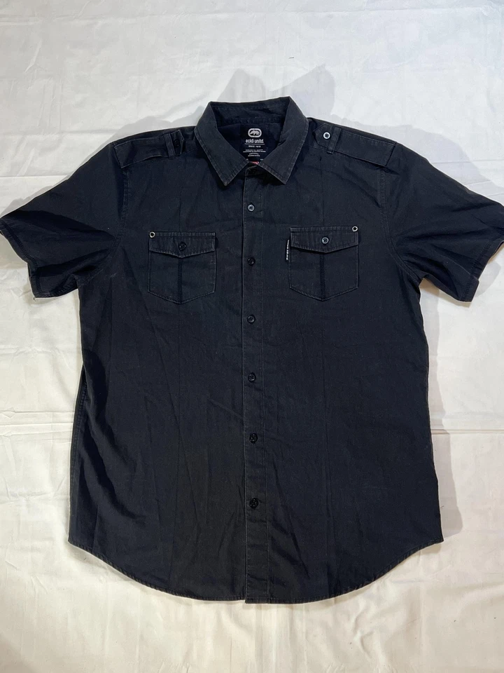 Ecko Unltd Shirt Mens Large Black Short Sleeve Button Down Utility Pockets Urban - Image 1 of 4