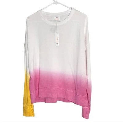 NWT Sundry Size Large (3) Dip-Dye French Terry Sweatshirt White Pink Yellow  - Image 1 of 4