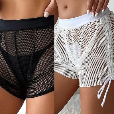 Strand Wickelhose für Damen transparent Netz Kordelzug Badeshorts für Bikini - Bild 1 von 4