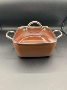 Cazuela cuadrada de chef de cobre con tapa de vidrio antiadherente de 8" de profundidad utensilios de cocina plato para hornear - Imagen 1 de 11