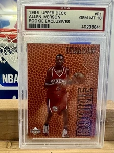 1996-97 UPPER DECK ROOKIE EXCLUSIVES #R1 ALLEN IVERSON RC PSA 10 GEM MT - Picture 1 of 2