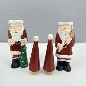 Vintage Primitive Folk Carved Santa Candlestick Holder Removable Santa Hat Set 2 - Picture 1 of 19