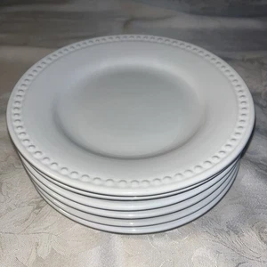 JC Penney White BEAD 7” Dessert Dishes Plates  Set of 6 NEW - Picture 1 of 3