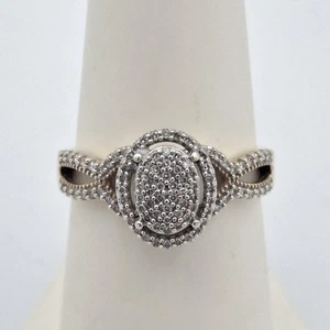 10K Yellow Gold 0.25ctw Round Diamond Oval Cluster Halo Twist Shank Ring Size 7 - Picture 1 of 12