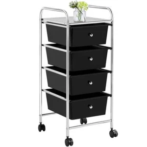 Rolling Trolley Storage Cart Bin with 4 Plastic Drawers on Wheels, Black - Picture 1 of 8