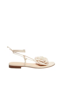 MAGDA BUTRYM $855 Cream Wrap Around Flower Crochet Flat Sandals New/Authentic - Picture 1 of 3
