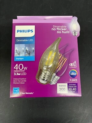 PHILIPS DIMMABLE LED SOFT WHITE LIGHT 40W REPLACEMENT 12 PACK BINT TIP CANDLE - Image 1 of 4