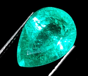 Pietre Preziose Sciolte Forma Pera Smeraldo Naturale 8,90 Ct Certificate - Foto 1 di 6