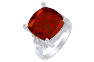 Simulated Garnet & Natural Diamond Solitaire Engagement Ring In 14k Solid Gold - Picture 1 of 4