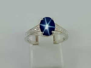 925 Sterling Silver Sapphire Star Ring Engagement Blue Star Ring For Women's - Picture 1 of 3
