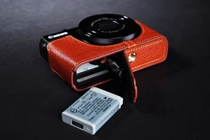 Funda protectora de cuero genuino con media cámara para Canon G9X G9X Mark ii abierta - Imagen 1 de 6