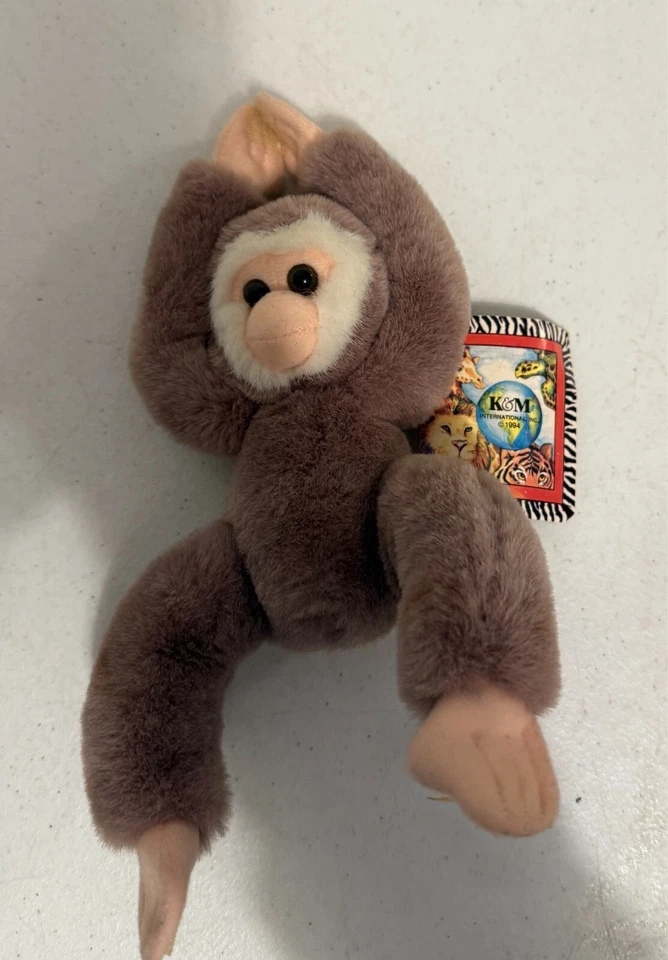 Vtg K&M International Little GIBBON Monkey 6"+ Plush Stuffed Animal Toy 1995 - Image 1 of 4