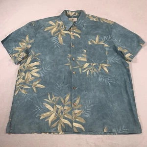 Island Shores Shirt Mens 2XL Blue 55% Linen Blend Camp All Over Floral Aloha XXL - Picture 1 of 10