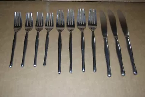 11 pz Hampton Argentieri Mid Century Posate Inox 8 Forchette 3 Coltelli #008 - Foto 1 di 5