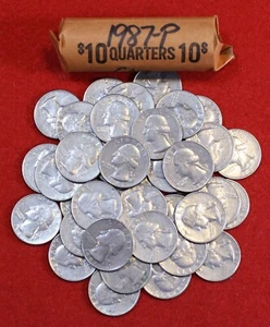 1987-P Washington Quarters 40 rollo de monedas circulado - Imagen 1 de 5