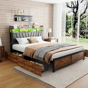 Polsterbett Doppelbett 180 x 200 cm,mit USB-Port und LED, mit Stauraum-Kopfteil - Bild 1 von 12