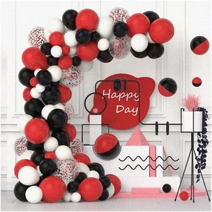 Party Perfection Kit: Red & Black Balloon Garland Arch with 120 Confetti Latex B - Picture 1 of 7