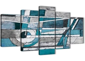 5 Piece Teal Grey Painting Abstract Dining Room Canvas Wall Art - 5402 - 160cm - Picture 1 of 5