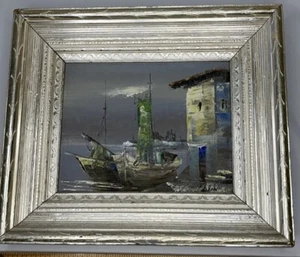 Luini Painting Original Boat Hand Painted signed Art Framed Oil FishingHarbor - Picture 1 of 10