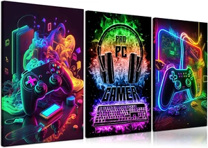 3Pcs Cool Gaming Wall Art Retro Video Gamer watercolor Posters Pictures Color... - Picture 1 of 6