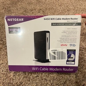 NETGEAR N450-100NAS WiFi DOCSIS 3.0 Cable Modem Router N450 SEALED - Picture 1 of 5