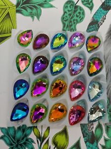 20 x Colour Mix Glue ON Gems Crystals Glass Chatons Gems Rhinestone 10x14mm
