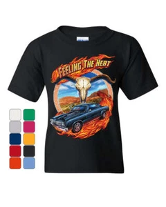 Feeling the Heat Youth T-Shirt Route 66 American Muscle Retro Vintage Kids Tee - Picture 1 of 8