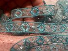 embroidered hand sewn 1/2" sequins glass beads 24"pc turquoise