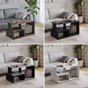 Shelby Abstract Wooden Side Coffee Table With Storage Shelves TV Stand 160cm - Picture 1 of 20