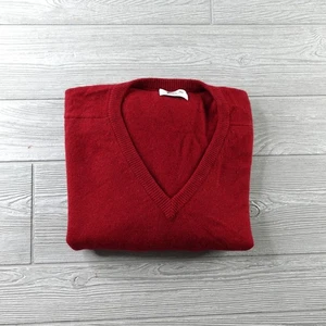 Harrods of London Pringle of Scotland Sweater Large Red V-Neck Pullover Cashmere - Picture 1 of 8