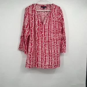Womens XL Nova Flutter Sleeve Blouse Pink White Casual Beach Vacation Cruise - Picture 1 of 11