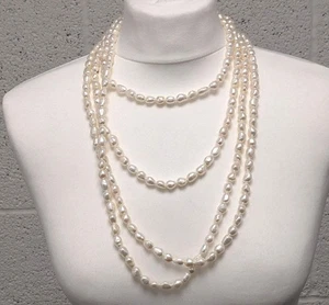 Pearl Necklace Long Single Strand Irregular Natural 245cm - Picture 1 of 10
