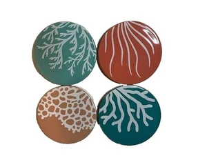 Chic & Tonic Ceramic Coasters Set 4 Blue Coral Ocean Plants Beach House Coastal - Picture 1 of 3