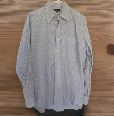 Hamilton Mens Dress Shirt 15.5/35 white purple striped Mother of Pearl Buttons - Image 1 of 4