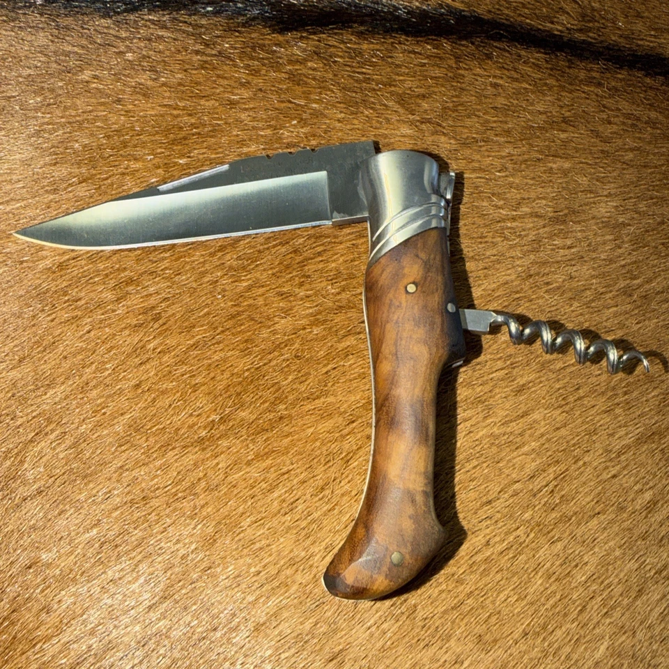 独特 Laguiole Slipjoint 折叠口袋刀 带开瓶器 普通边木 — 第 1/4 张图片