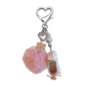 Feminine Ballet Shoe Key Accessory Pearls Bowknot Pompoms Alloy Fabric Jewelry - Picture 1 of 8