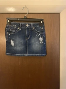 Justice Skirt Girl SZ 8 R Denim Blue Jean Distressed Built In Shorts Frayed Hem - Picture 1 of 5