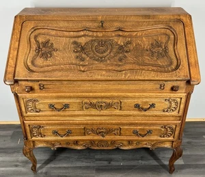 Secretaire Writing Desk Oak Rare Vintage French Louis Bureaux Cabinet LOT 3986 - Picture 1 of 12