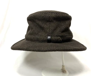 Tilley Wool Fedora Hat Mens size 7 1/8 Brown/Black Herringbone Ear Flaps - Picture 1 of 12