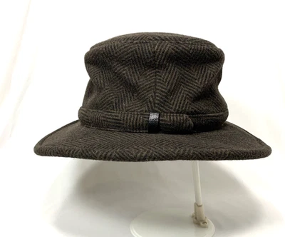 Tilley Wool Fedora Hat Mens size 7 1/8 Brown/Black Herringbone Ear Flaps - Image 1 of 4