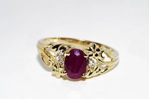 $2,100 14K Yellow Gold .98CT Natural Heated African Ruby & Diamond Cocktail Ring - Picture 1 of 8